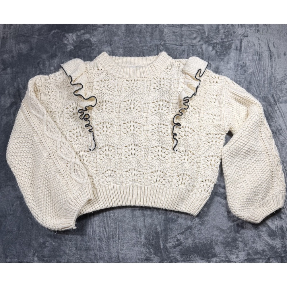 En Saison Cream Ruffle Pointelle Sweater Approx M